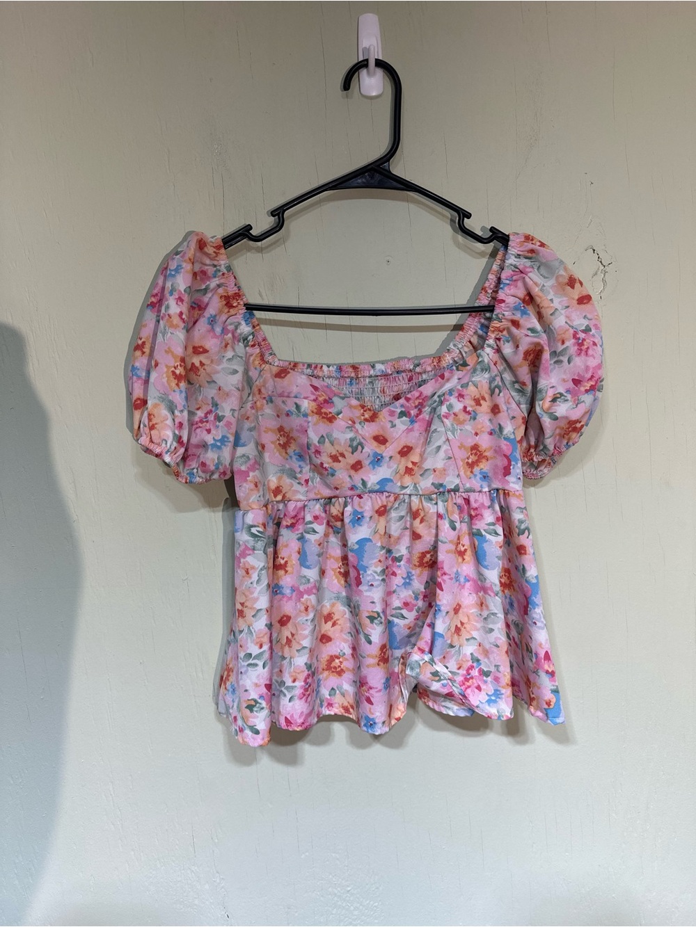 Shein ditsy floral puff sleeve babydoll peplum blouse womens size xs